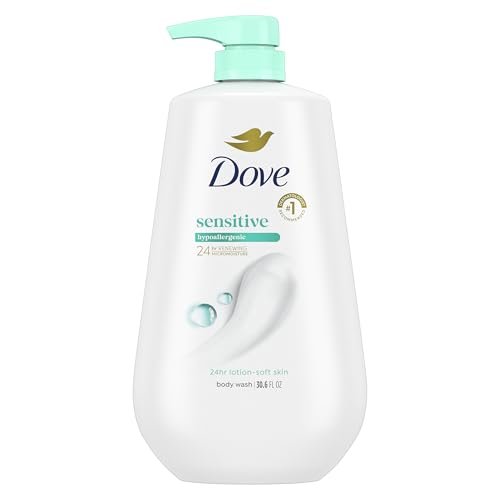Dove Body Wash with Pump Sensitive Skin For 24hr Lotion-Soft Skin Moisturizing Skin Cleanser Gentle Hypoallergenic Formula with No Sulfates No Parabens 30.6 oz 11 Dove Body Wash with Pump Sensitive Skin For 24hr Lotion-Soft Skin Moisturizing Skin Cleanser Gentle Hypoallergenic Formula with No Sulfates No Parabens 30.6 oz