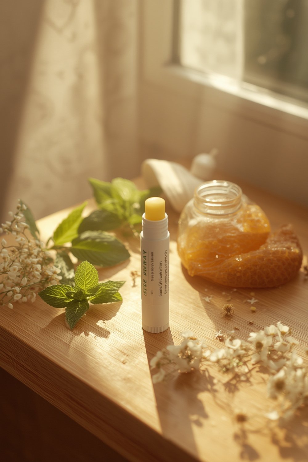 beeswax lip balm in use showing smooth matte lip finish