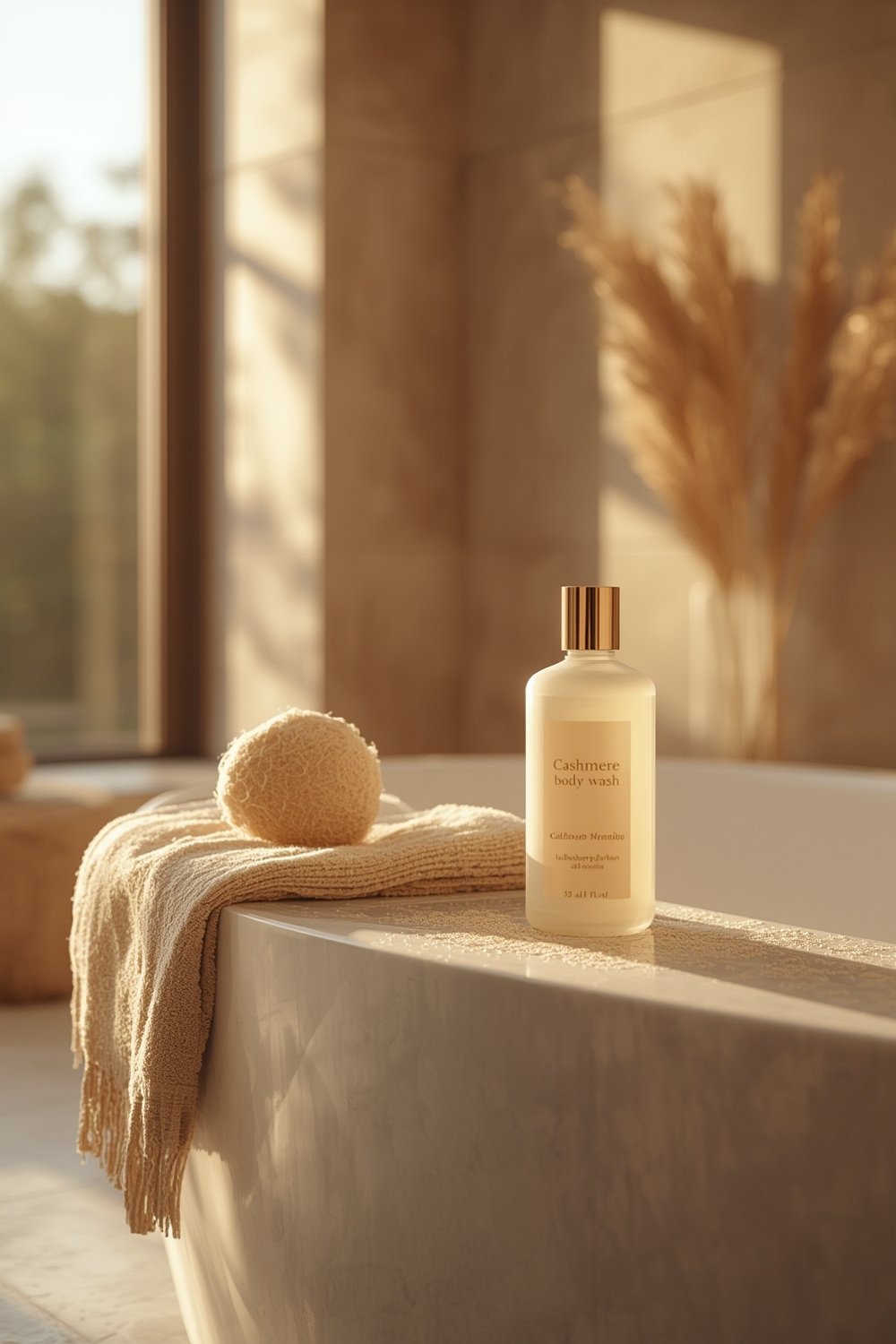 cashmere bodywash bottle and creamy lather on hand