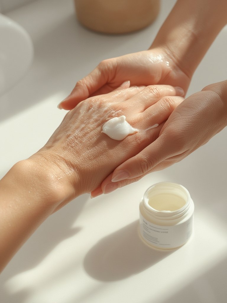 hand cream being applied for healing hands and dry skin relief