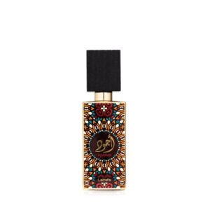 Elegant bottle of Lattafa Ajwad Perfume, 60ml unisex Eau de Parfum with fruity, floral, and woody notes.
