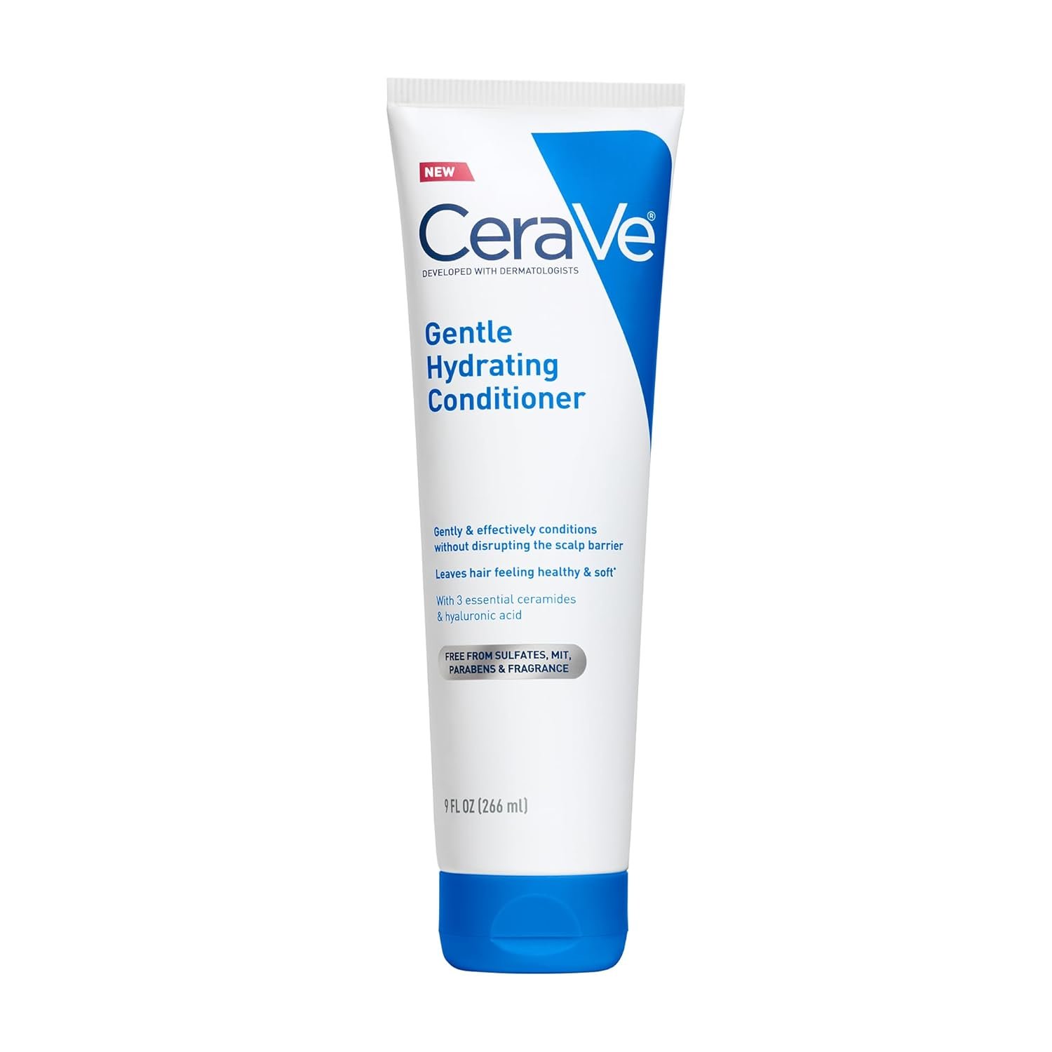 “CeraVe Gentle Hydrating Conditioner with niacinamide and hyaluronic acid, sulfate-free, 19oz bottle.”